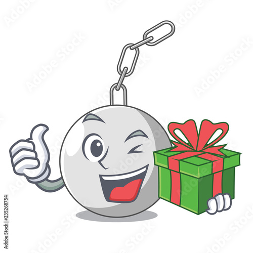 With gift wrecking ball isolated on a mascot