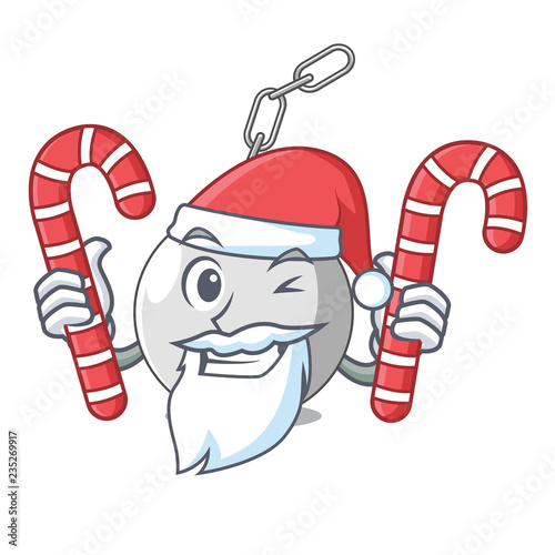 Santa with candy wrecking ball attached character on hitting