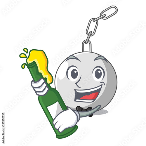 With beer wrecking ball attached character on hitting