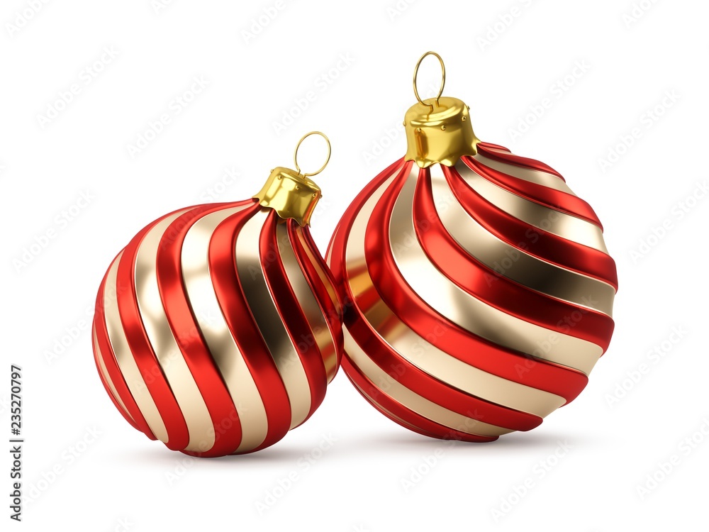 3D rendering Two Golden Red Christmas Ball on a white background 3D rendering Two Golden Red Christmas Ball on a white background