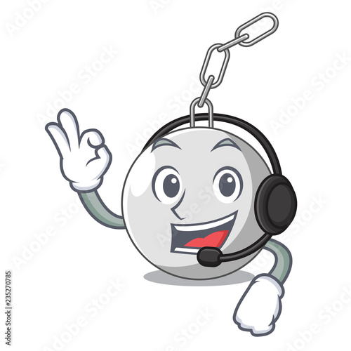 With headphone wrecking ball attached character on hitting