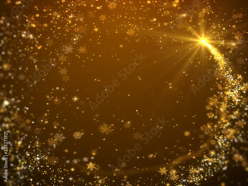 Gold glittering snowflakes and bokeh Christmas background