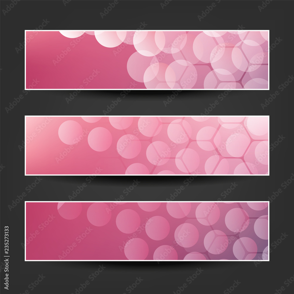 Set of Pink, Claret and Purple Horizontal Bubbly Banner Designs for Christmas, New Year, Seasonal Events or Holidays 