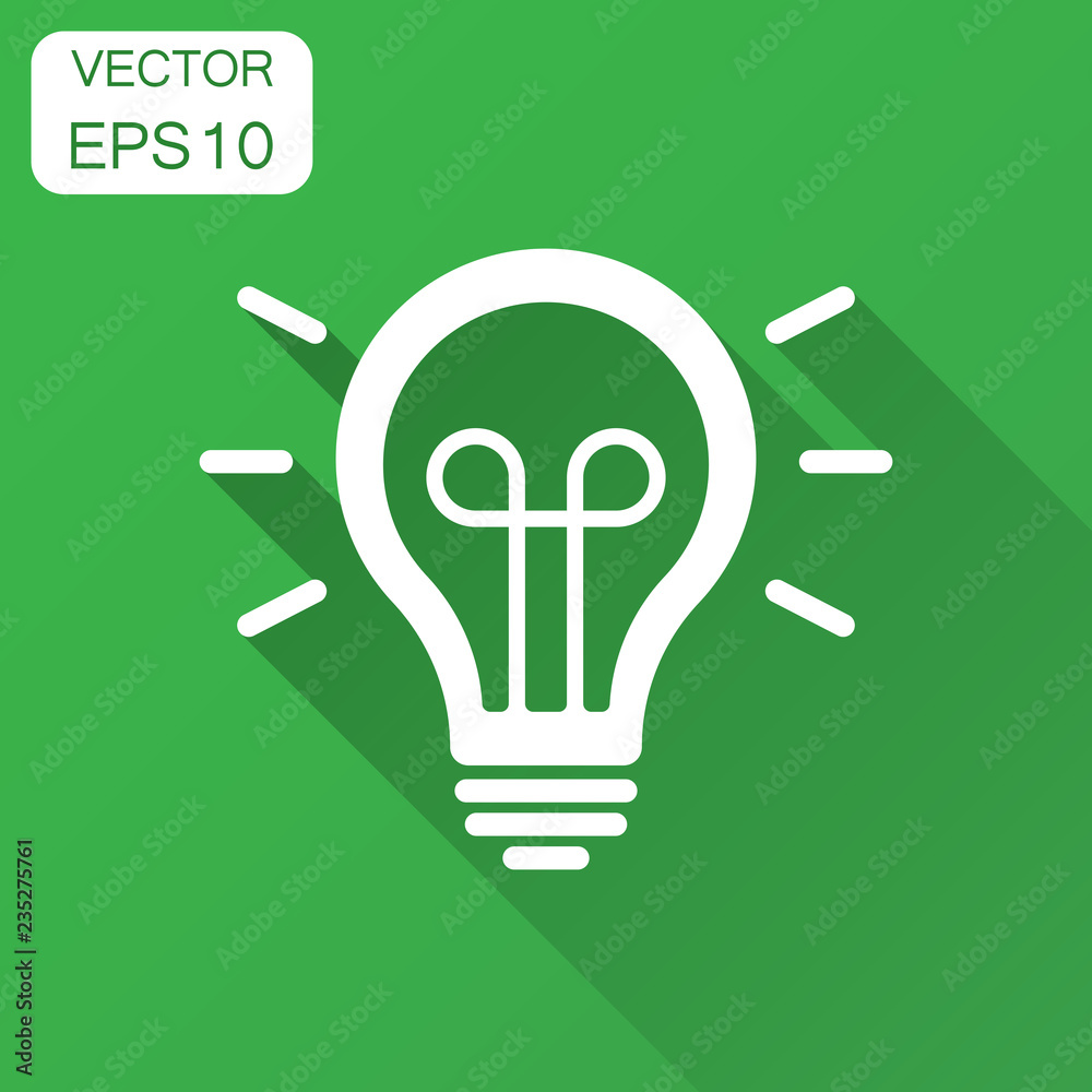 Light bulb icon in flat style. Lightbulb vector illustration with long shadow. Lamp idea business concept. Light bulb icon in flat style. Lightbulb vector illustration with long shadow. Lamp idea business concept.