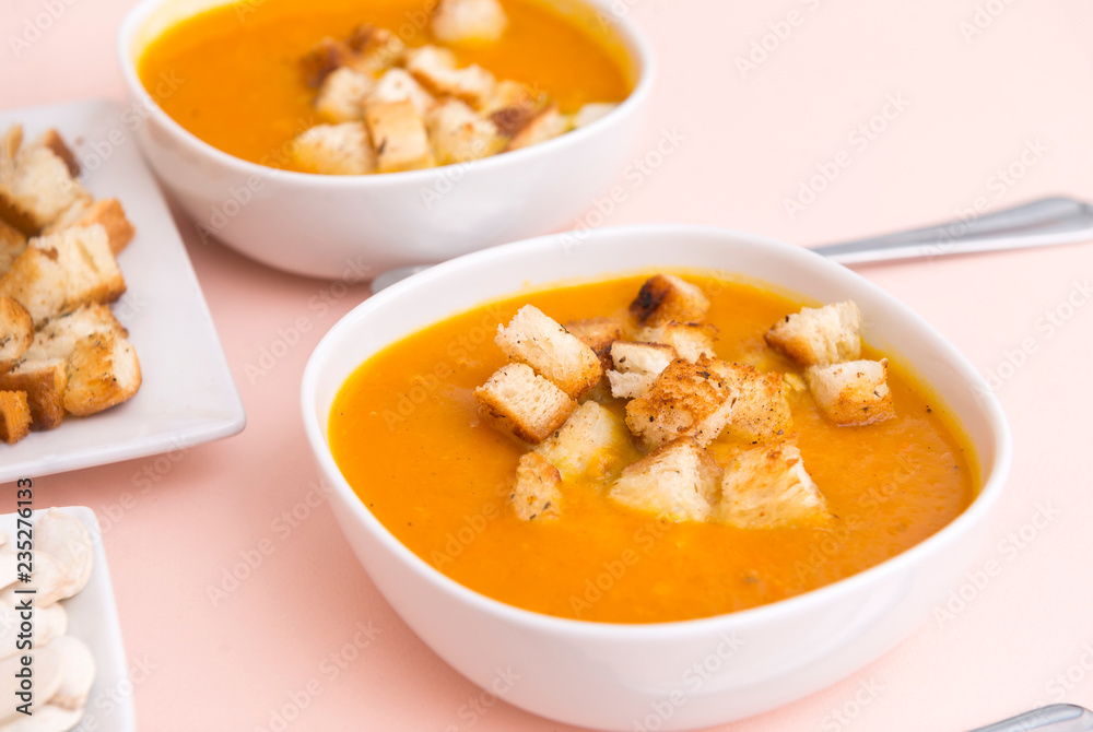pumpkin soup with croutons pumpkin soup with croutons