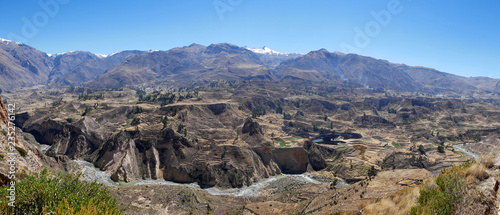 Panoramic view of Colca Canyon, Peru. The Colca Valley is a colorful Andean valley with pre-Inca roots and towns founded in Spanish colonial times.