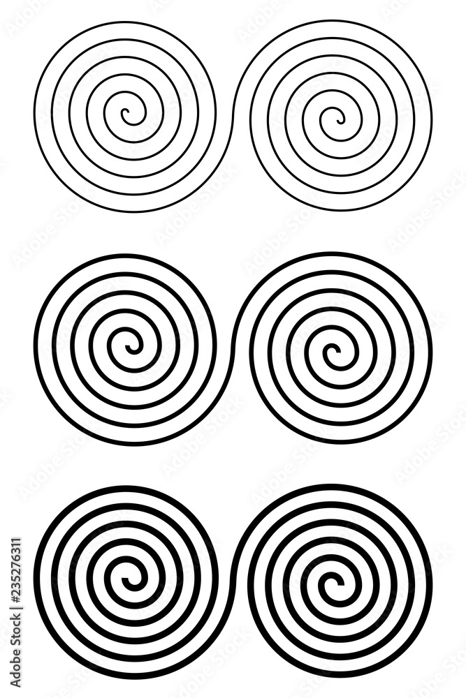 Set of design monochrome spiral movement illusion elements Set of design monochrome spiral movement illusion elements