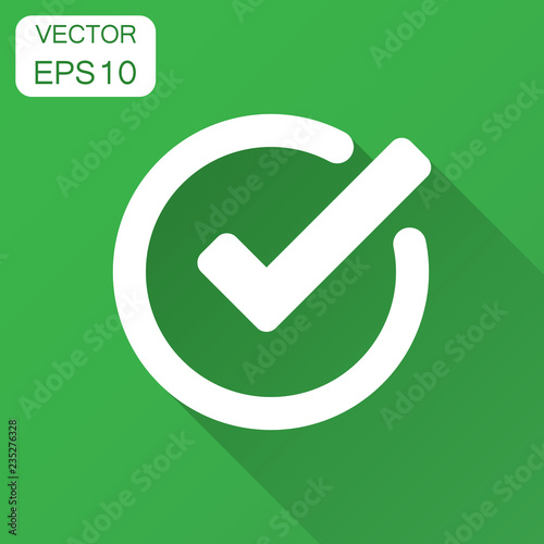 Check mark icon in flat style. Ok, accept vector illustration with long shadow. Tick business concept.