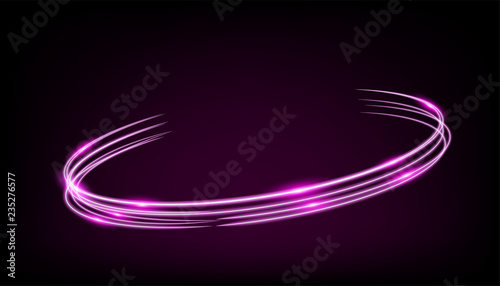 Circle pink shiny light effect. Rotational glow line.Glowing ring trace background. Round frame vector
