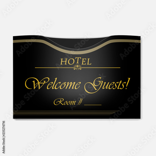 Hotel key card holder - horizontal black sleeve with golden text sample