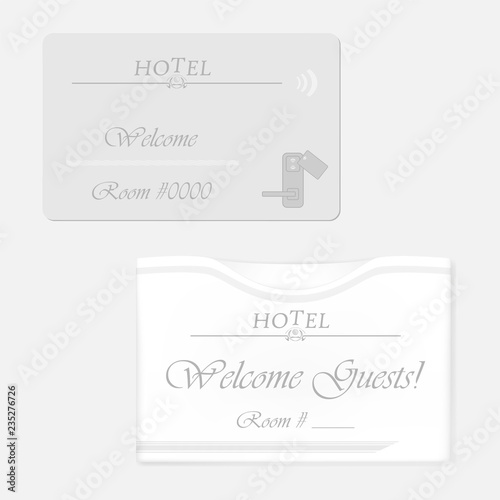 Hotel RFID key card with keycard sleeve holder, vector template