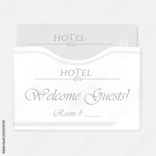Hotel RFID key card inside white keycard sleeve holder, template