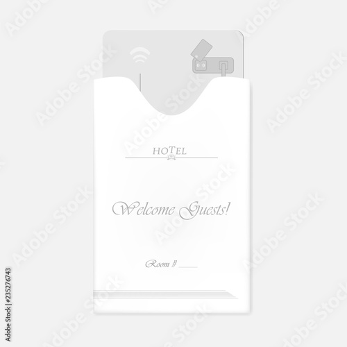 Hotel RFID key card inside white keycard sleeve holder, template