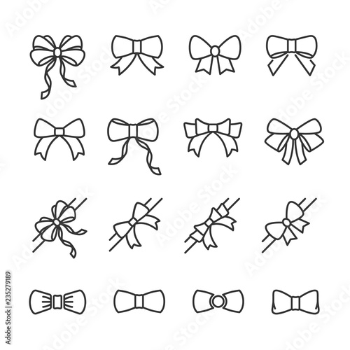 Vector illustration set of bows line icons.
