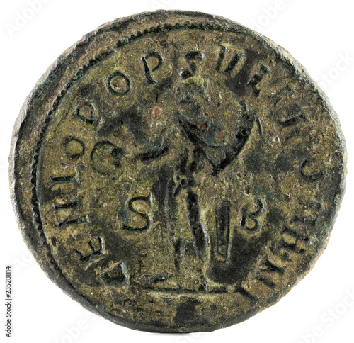 Ancient Roman copper coin of Emperor Maximianus. Reverse. photo