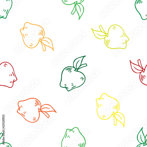 Apples seamless pattern. Vector illustration of seamless pattern apple. Hand drawn ripe apples.