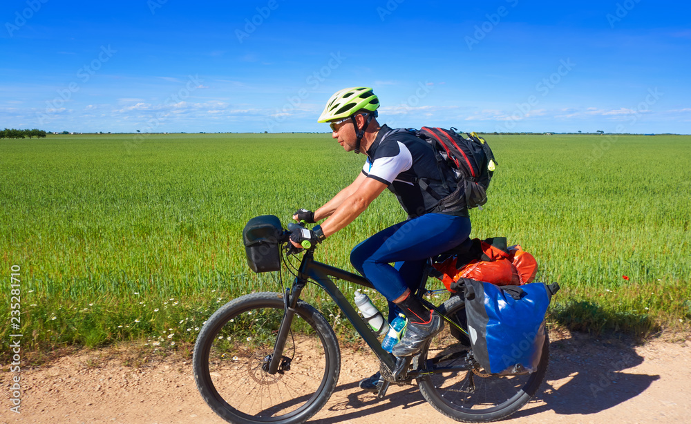 Biker by Camino de Santiago in bicycle