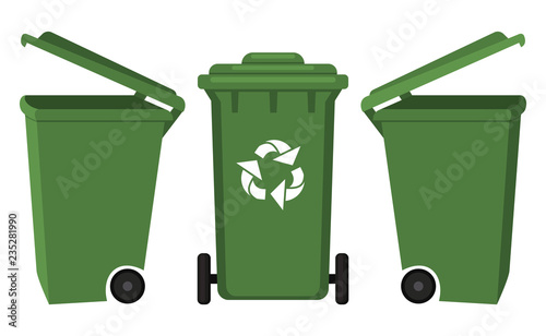 Colorful cartoon dumpster front and side view