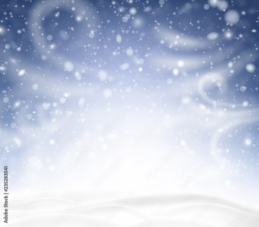 Blue shiny background with winter landscape, snow, wind and blizzard. Blue shiny background with winter landscape, snow, wind and blizzard.