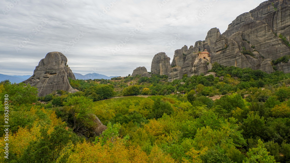 Meteora Rocks and pinnacles with monastery, Trikala region, Greece