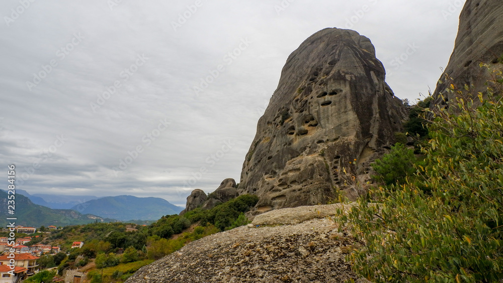 Meteora Rocks and monasteries of meteors Greece, beautiful monasteries on tops of rocks. Kalampaka town