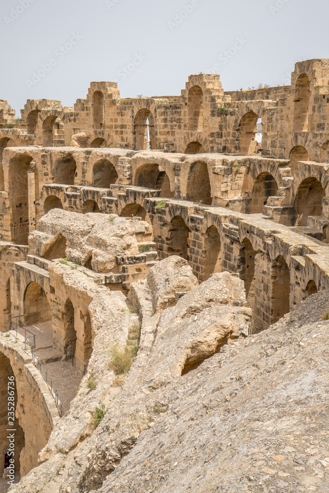 Remains of Roman amphitheater in El Djem Tunisia