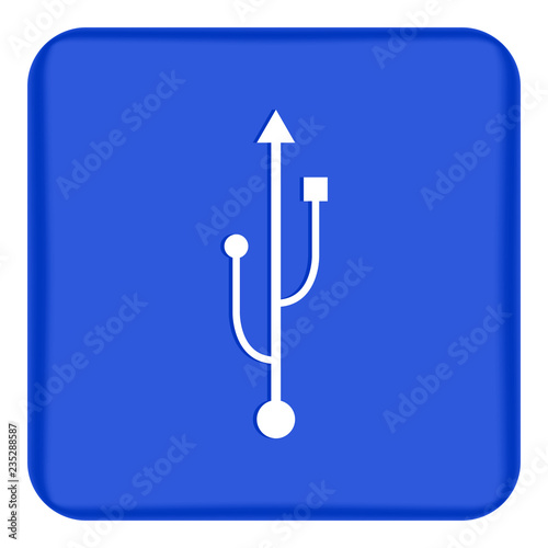 Vector image of a flat, white usb connection icon on a blue background
