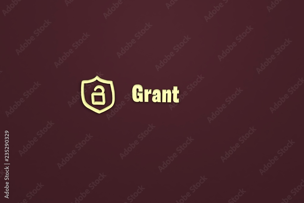 3D illustration of Grant, yellow color and yellow text with brown background.