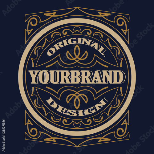 Antique label, vintage frame design, typography, retro logo template, vector