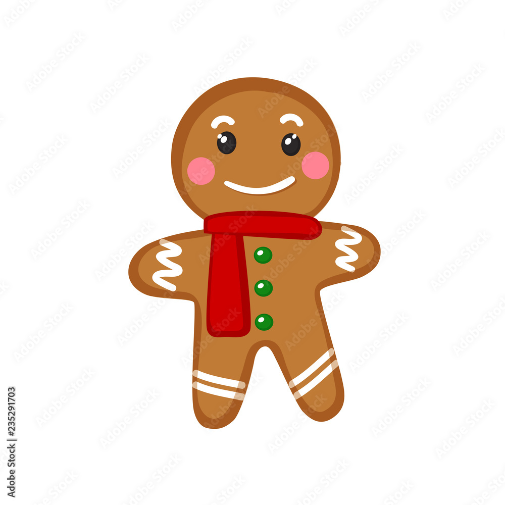 Obraz premium Vector illustration of an isolated gingerbread man on white background.