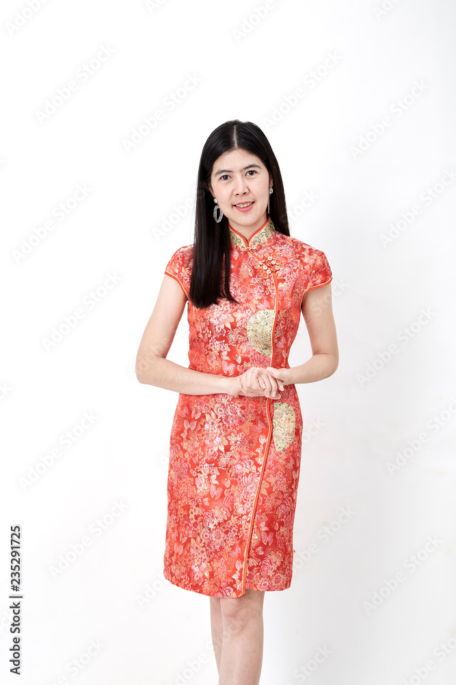 Chinese new year woman wearing Chinese dress Chinese new year woman wearing Chinese dress