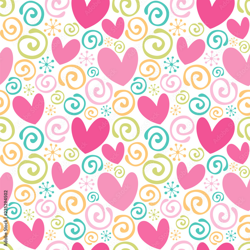 Cute swirls and hearts. Seamless vector pattern. Cute swirls and hearts. Seamless vector pattern.