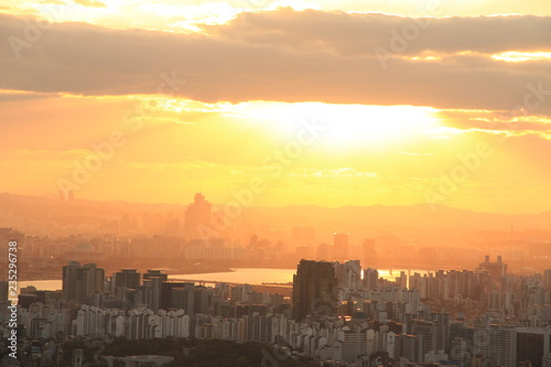 Sunset View of Seoul’s Skyline in South Korea © marcuspon