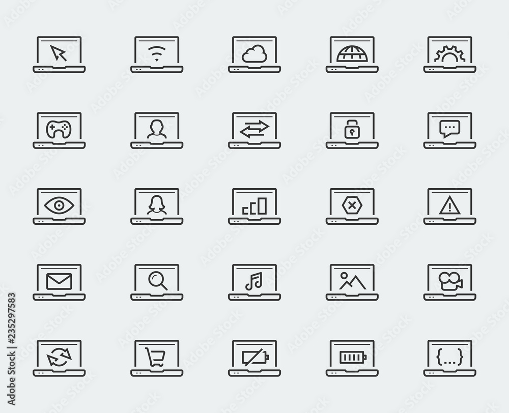 Laptop related vector icon set