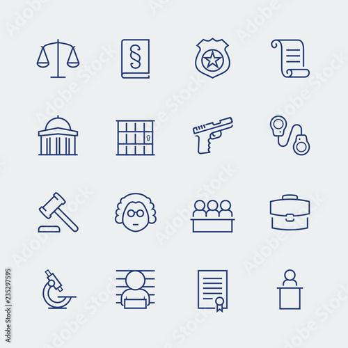 Law and justice related vector icon set