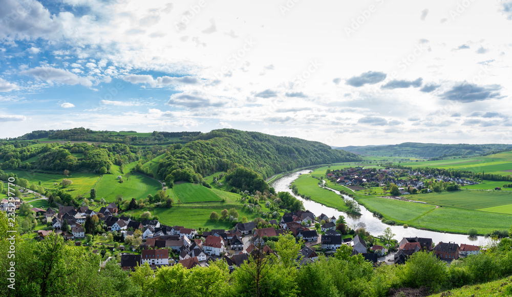 The  landscape and river Weser in a village Ruehle , Germany - obrazy, fototapety, plakaty 