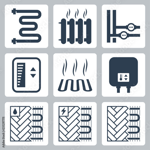 Vector icon set of heating and plumbing