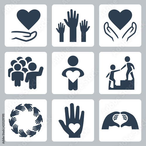 Charity and volunteer icon set