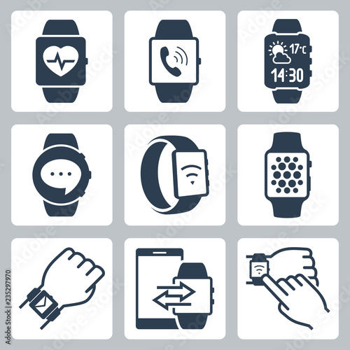 Vector icon set of smart watches