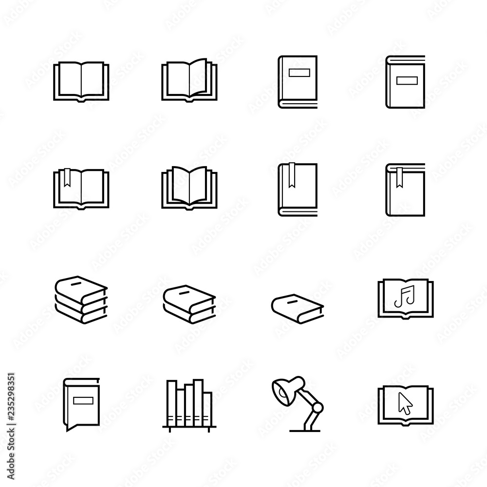 Reading related icon set in line style