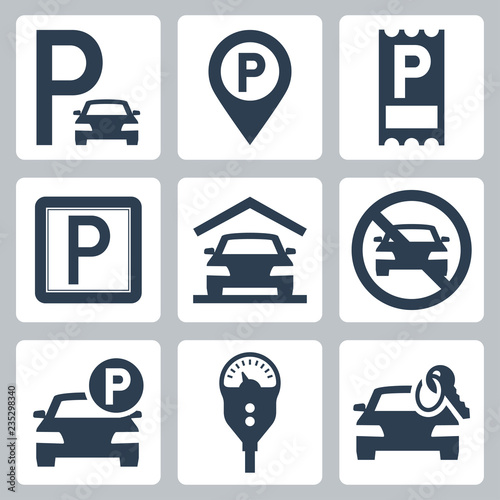 Parking related vector icon set