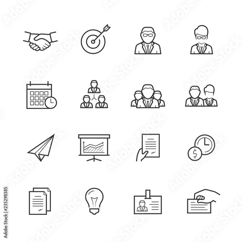 Business people vector icon set in thin line style