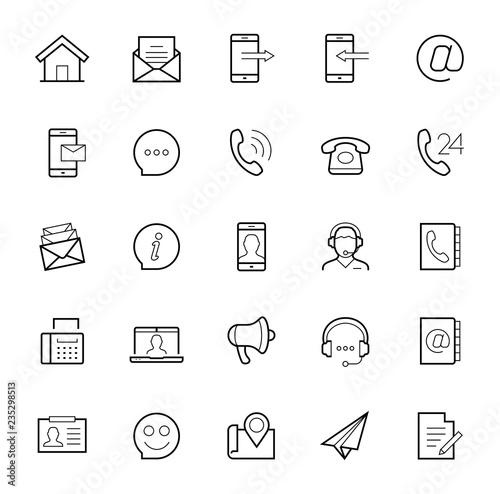 Contact us vector icon set in thin line style on white background