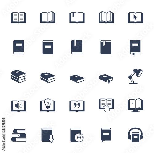 Books, reading and learning icon set