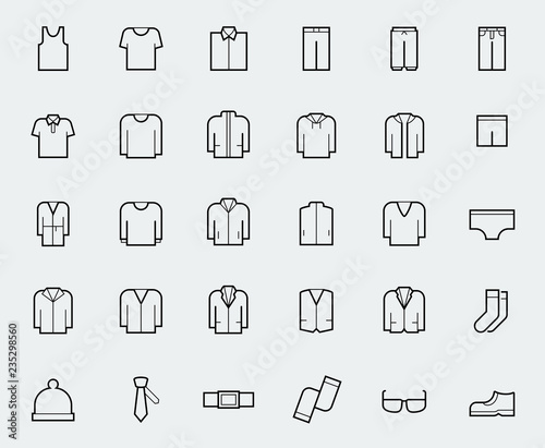 Men&#39;s clothing icons in thin line style