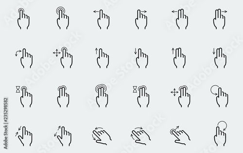 Vector touch screen gestures icons in thin line style photo