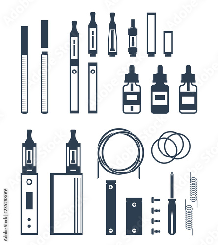 Vaping devices silhouettes icon set