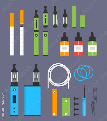 Vaping colored flat design set