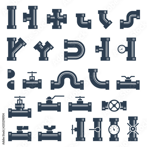Set of pipes, fittings and valves
