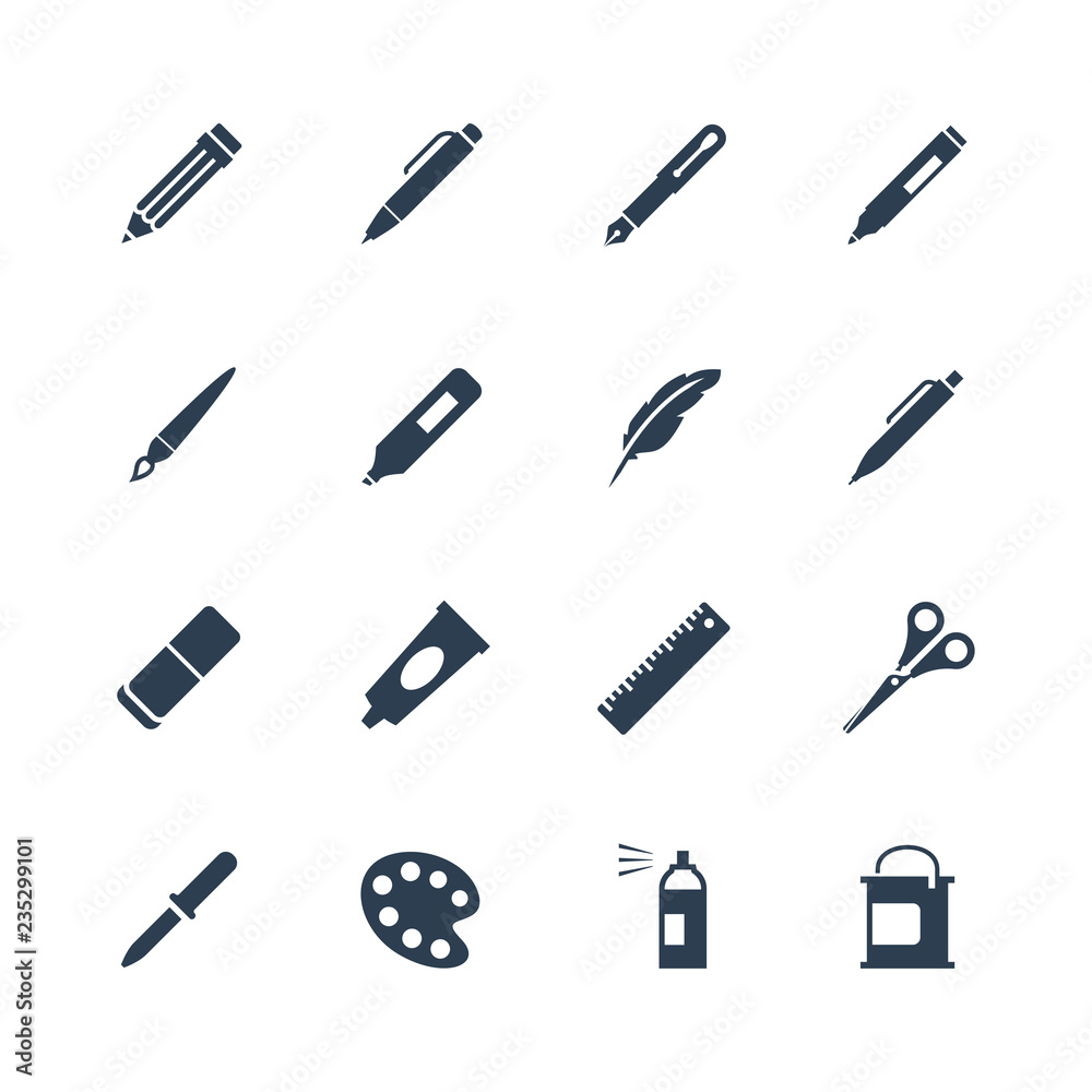 Obraz premium Drawing and writing tools icon set